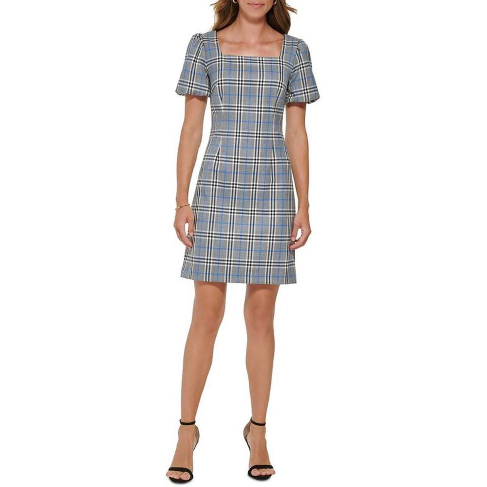 DKNY Womens Gray Plaid Mini Daytime Sheath Dress NWT